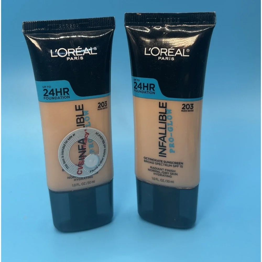2 L'Oréal Paris Makeup Infallible 24HR Pro-Glow Foundation, 203 Nude Beige READ